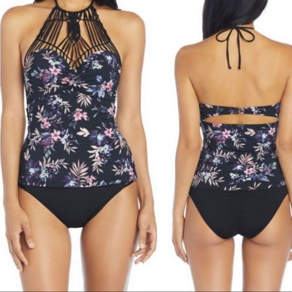 Ambrielle Other - Ambrielle - Black Floral Tankini Set - Padded Underwire Bra, Two Pieces - Size M